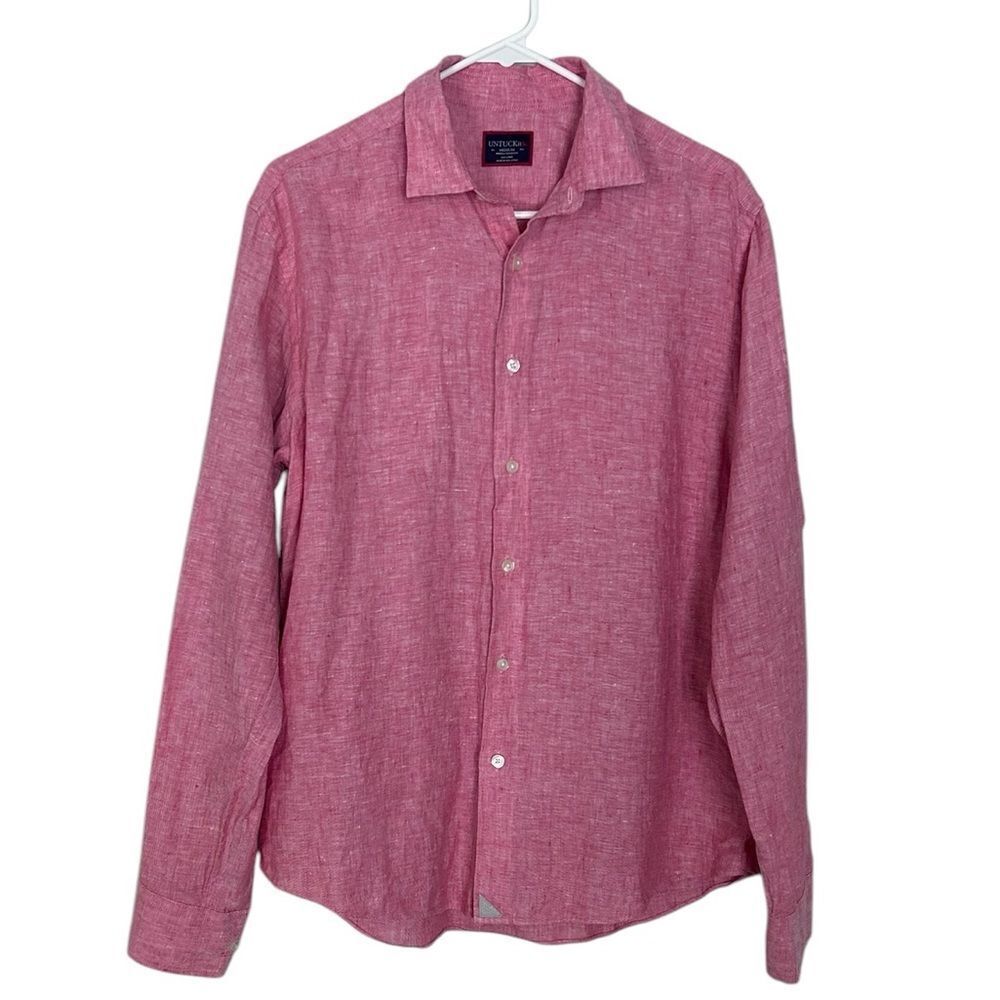 UNTUCKit Red 100% Linen Lightweight Long Sleeve Button Up Shirt Medium Men